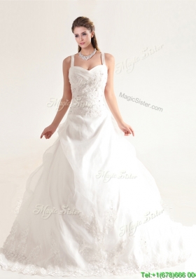 Popular Spaghetti Straps Court Train Wedding Dresses with Beading and Appliques
