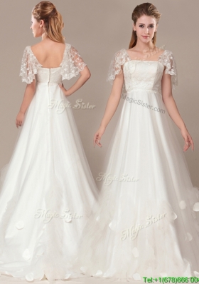 Beautiful Square Laced and Applique 2016 Wedding Dresses with Brush Train