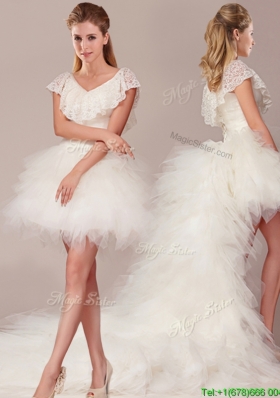 Popular Laced and Ruffled Detachable Wedding Dresses with High Low