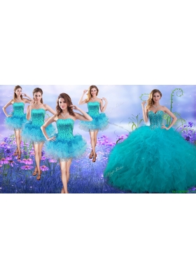 New Arrivals Teal Really Puffy Quinceanera Dress and Gorgeous Sequined and Ruffled Layers Dama Dresses