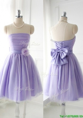 2016 Simple Handcrafted Flower Tulle Lavender  Prom Dresses  with Strapless