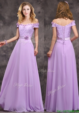Latest Off The Shoulder Long Dama Dresses  with Hand Made Flowers