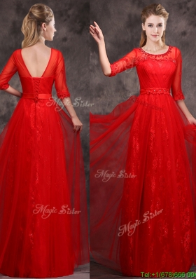 Cheap Applique and Beaded Red Dama Dresses  in Tulle and Lace