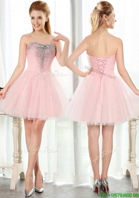 Cheap Beaded and Sequined Short Dama Dresses in Baby Pink
