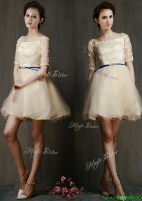 Most Popular Square Half Sleeves Mother Dresses with Sashes and Lace