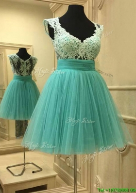 Elegant Deep V Neckline Short Prom Dresses with Lace