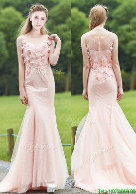 Luxurious See Through Light Pink Mermaid  Mother Dresses with Brush Train