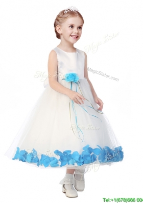 2016 Perfect Scoop Little Girl Pageant Dress with Aqua Blue Hand Made Flowers