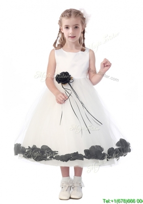 Romantic Scoop Flower Girl Dress with Hand Made Flowers and Appliques