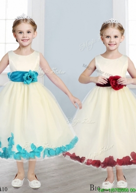 Sweet Scoop Girls Party Dress with Hand Made Flowers and Appliques