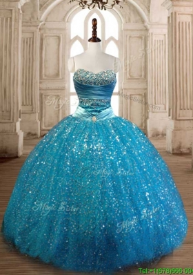 Elegant Beaded and Sequined Quinceanera Dress in Teal