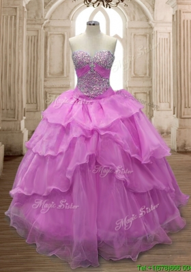 Sweet Beaded and Ruffled Layers Quinceanera Dress in Lilac for Spring