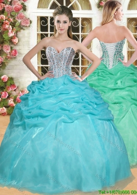 Gorgeous Beaded and Pick Ups Quinceanera Dress in Aqua Blue