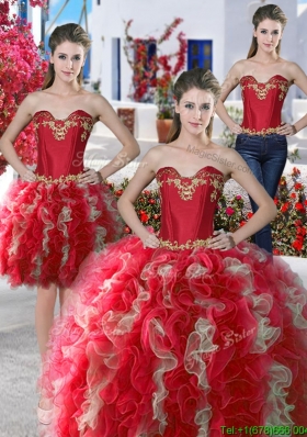 Beautiful Applique and Ruffled Detachable Quinceanera Dresses in Organza