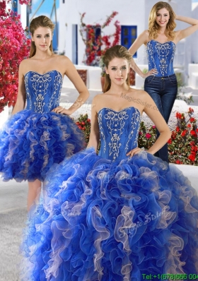 Best Applique and Ruffled Detachable Quinceanera Dresses in Royal Blue and Champagne