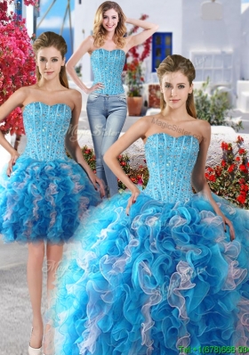 Exquisite Baby Blue and White Detachable Sweet 16 Dresses with Beading and Ruffles