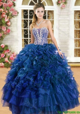 Romantic Beaded and Ruffled Sweet 16 Dress in Royal Blue
