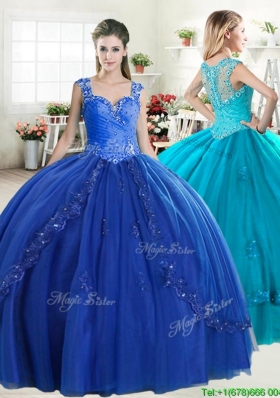 Discount Straps Royal Blue Quinceanera Dress with Beading and Appliques