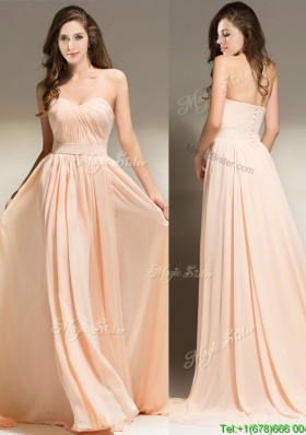 Best Selling Belted Empire Peach Evening Dress in Chiffon