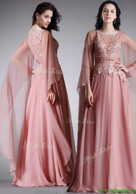 Pretty Scoop Three Fourth Length Sleeves Prom Dress with Belt and Lace