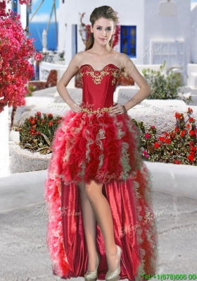 Discount High Low Prom Dress with Appliques and Ruffles