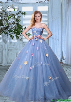 2017 Elegant Strapless Lavender Organza Quinceanera Gown with Colorful Appliques