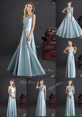 Best Selling Elastic Woven Satin Long Bridesmaid Dress in Light Blue