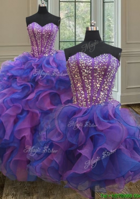 Exclusive Visible Boning Purple and Blue Detachable Quinceanera Dress in Organza