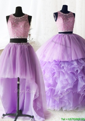 Latest Laced and Ruffled Lilac Quinceanera Dress with Removable Skirt