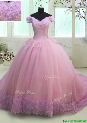 Off The Shoulder Lilac and Rose Pink Quinceanera Dress in Rolling Flowers and Tulle