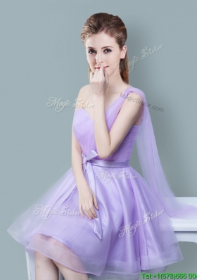 Cheap One Shoulder Bowknot Lavender Dama Dress in Tulle