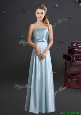 Gorgeous Bowknot Strapless Floor Length Light Blue Bridesmaid Dress