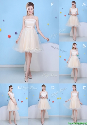 Latest Champagne Tulle A Line Bridesmaid Dress with Bowknot