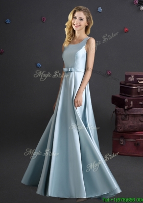 Modest Bowknot Square Long Bridesmaid Dress in Light Blue