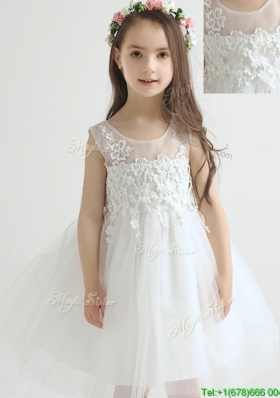 Beautiful Knee Length Flower Girl Dress with Appliques and Bowknot