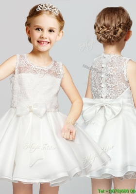 2017 Cute A Line Scoop Laced and Bowknot Flower Girl Dress in White