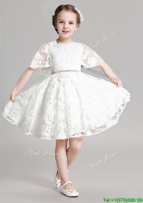 Best Selling Applique and Beaded Flower Girl Dress with Short Sleeves