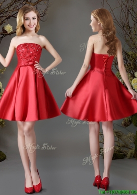 2017 Discount Applique Strapless Satin Short Prom Dress in Red
