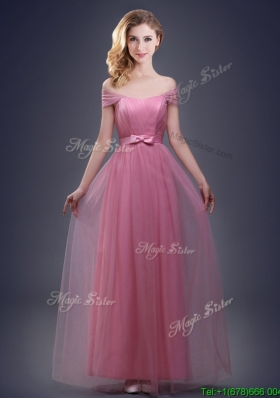 2017 Fashionable Off the Shoulder Tulle Prom Dress with Bowknot
