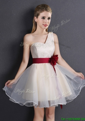 Exquisite One Shoulder Dama Dress with Handcrafted Flower and Lace