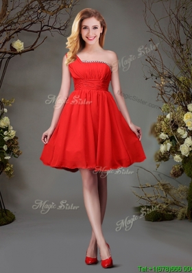 Perfect Empire One Shoulder Beaded Top Red Bridesmaid Dress for 2017