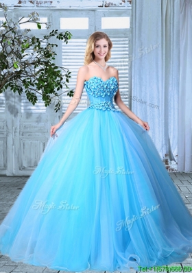Cheap Organza Applique Decorated Bust Quinceanera Gown in Baby Blue