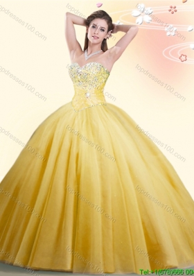 Popular Beaded Tulle Big Puffy Quinceanera Dress in Gold
