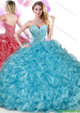 Comfortable Organza Aqua Blue Quinceanera Gown with Beading and Ruffles