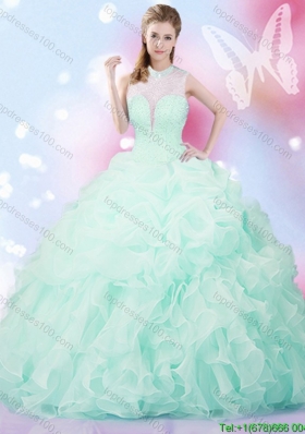 Exquisite Beaded and Ruffled Quinceanera Dress in Apple Green for Spring