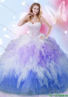 Popular Colorful Big Puffy Sweet 16 Dress with Beading and Ruffles