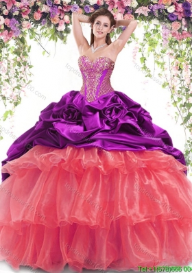 Discount Beaded and Pick Ups Quinceanera Dress with Brush Train
