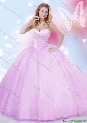Romantic Beaded Lilac Big Puffy Sweet 16 Dress in Tulle