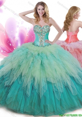 Best Beaded Bodice and Ruffled Really Puffy Quinceanera Gown in Rainbow