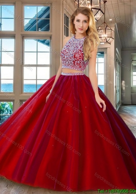 Fashionable Brush Train Open Back Red Quinceanera Dress with Beading